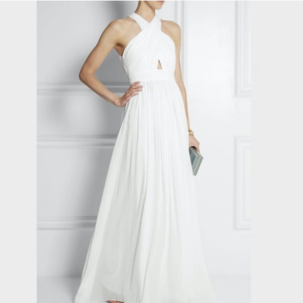 ALICE+ OLIVIA Jaelyn Cross Top Flare Dress in White, with Cut Outs, Size 6